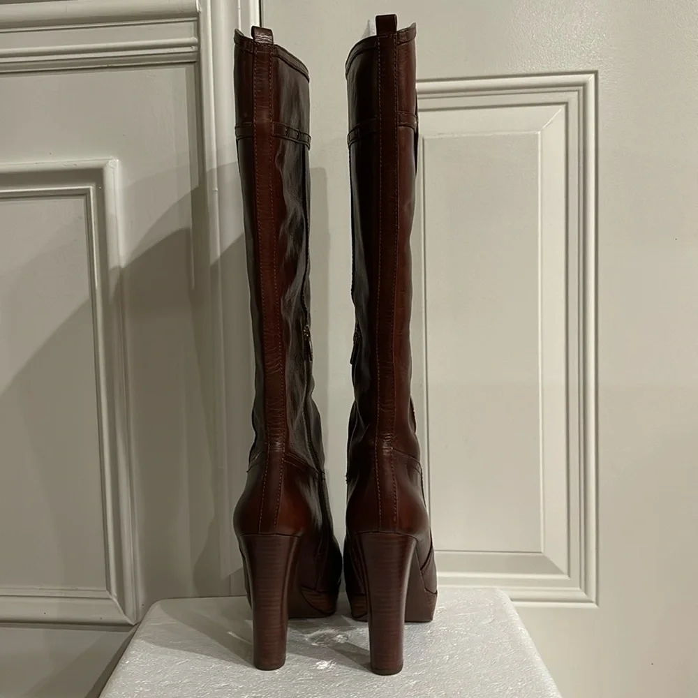 Tory Burch Colleen studded Platform knee high boots. Color Sienna Brown